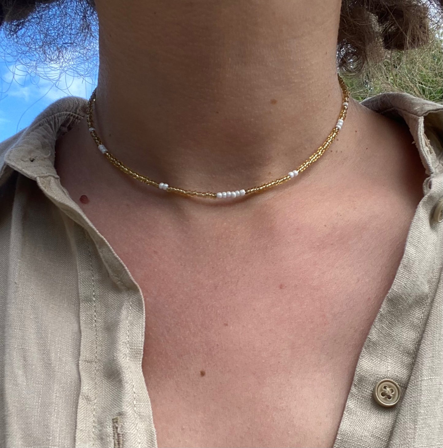 Short Ivory beaded Necklace